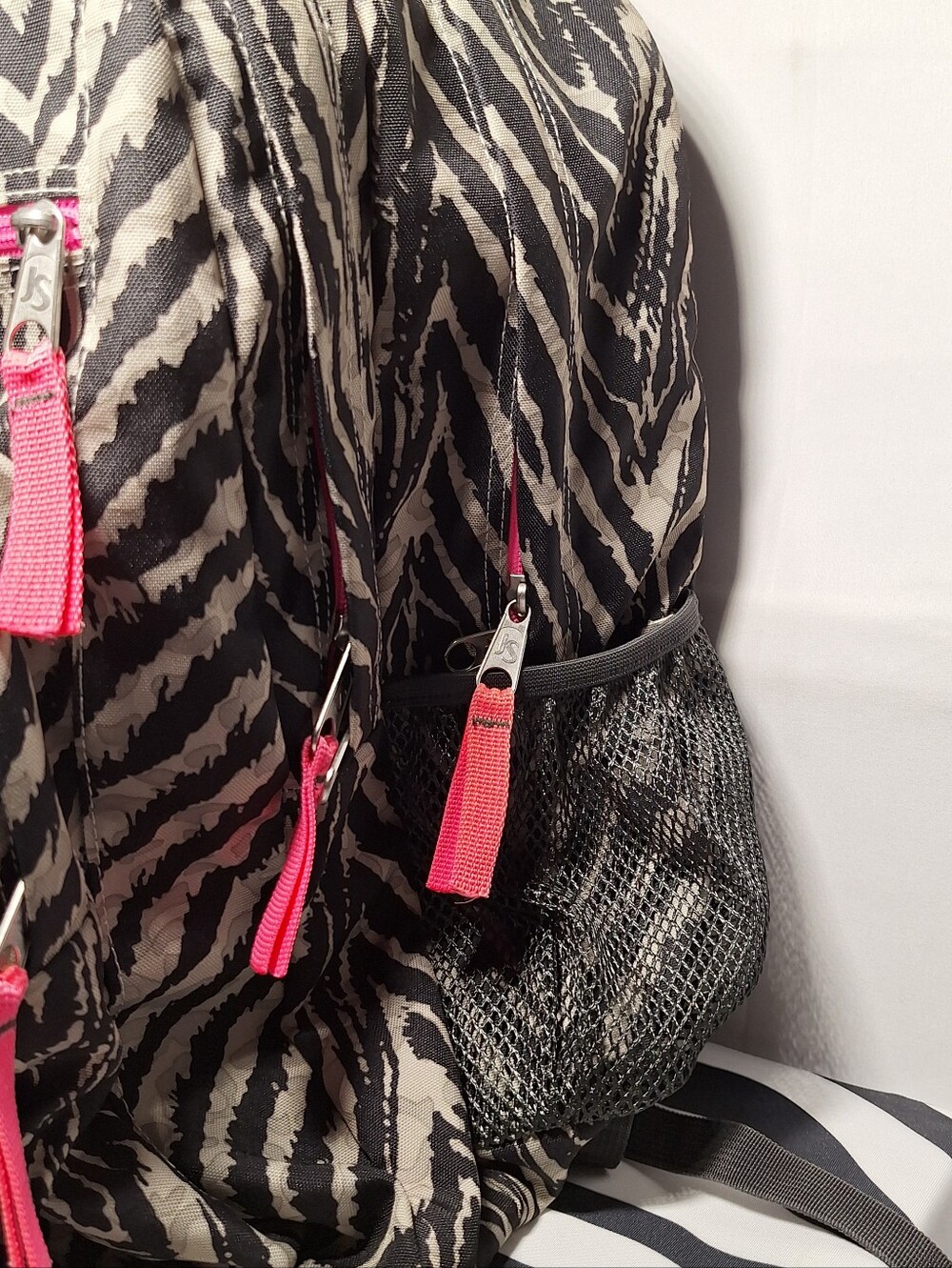 Jansport Backpack, Zebra Stripes, Black & Grey With Pink Accents - Picture 4 of 13